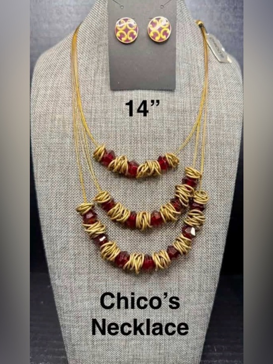 Chico's Jewelry - 186. Chico's Gold-Tone Multi-Strand Necklace with Deep Red Beads